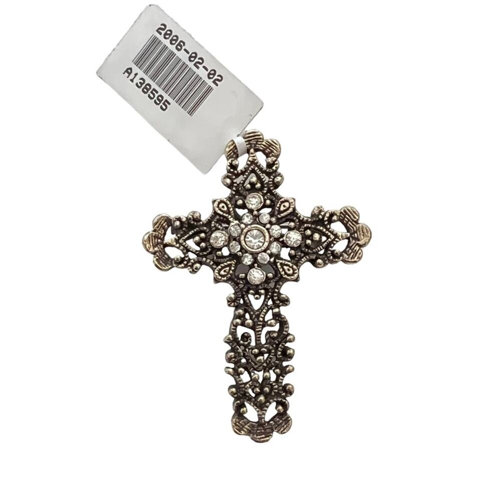 Rhinestone cross Christian brooch pin NWT